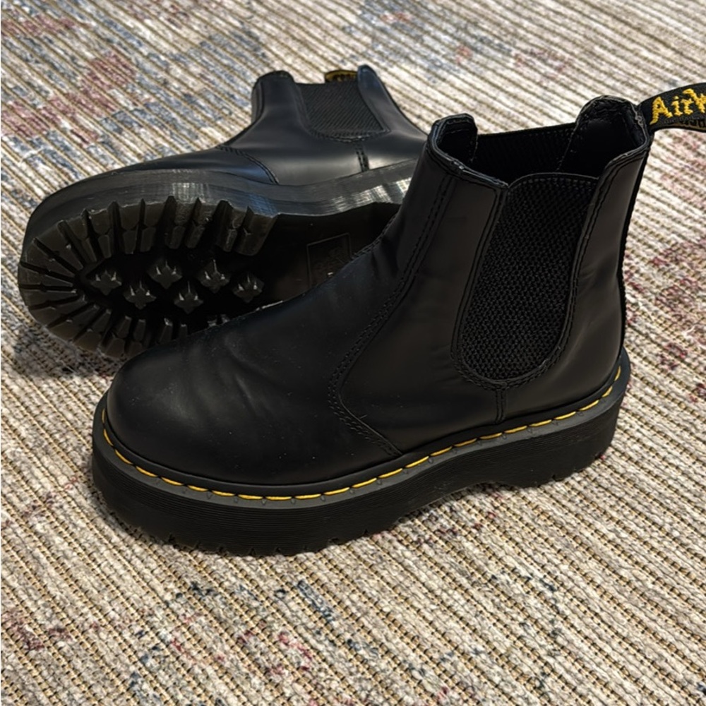 Dr. Martens Black Ankle Boots with Yellow Stitching